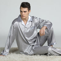 Men's Printed Silk Pajamas for Spring Silver grey