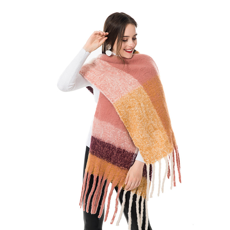 Check print fringed cashmere scarf Orange