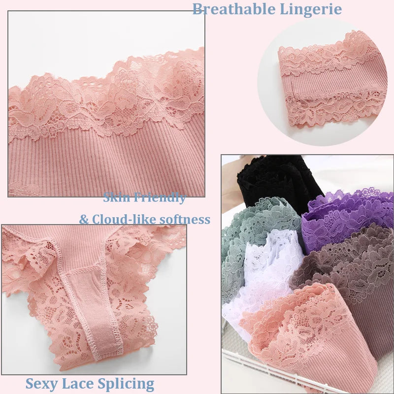 3PCS Lace Seamless Cotton Panties