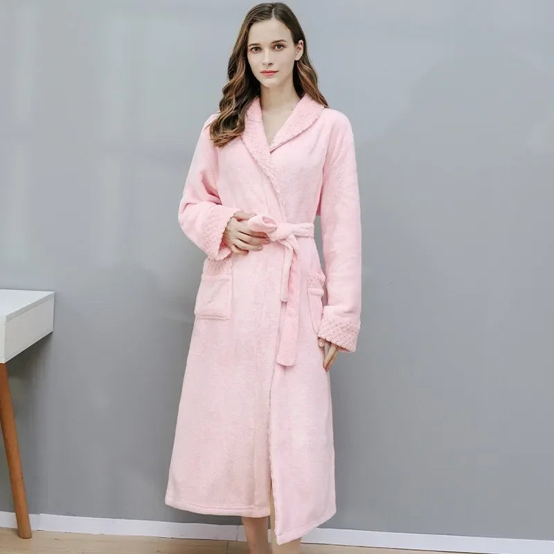 Coral Velvet Thick Couple Bathrobes Pink Female M 40-60kg