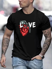 Men's Love Pattern Short Sleeve T-shirt for Casual Daily Fashion