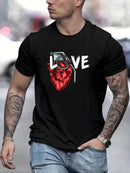 Men's Love Pattern Short Sleeve T-shirt for Casual Daily Fashion Black