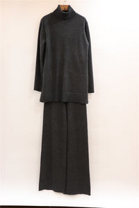 Two-Piece Pure Cashmere Coat And Trousers Set Dark Grey