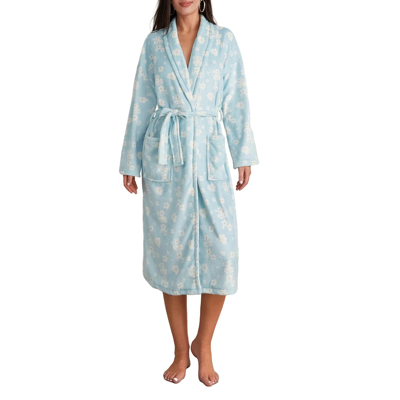 Women Flannel Robe Sleepwear Floral Print as shown picture S