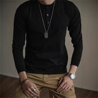 American Retro 320g Heavy Henley Shirt Slim Cotton T-shirt