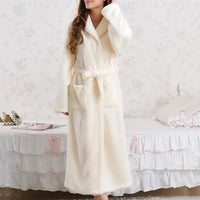 Coral Fleece Long Robe Kimono Gown Beige L