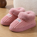 Warm House Slippers Covered Heel Cotton Shoes Indoor Thick-soled Non-slip Fluffy Slippers Pink