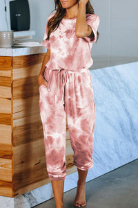 One Piece Tie Dye Print Pajamas Loungewear For Women 8860red