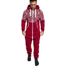 National style printed one-piece men's pajamas Red