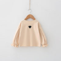 Adorable Korean-Inspired Puff-Sleeve T-shirt With Playful Love-Print Design Khaki