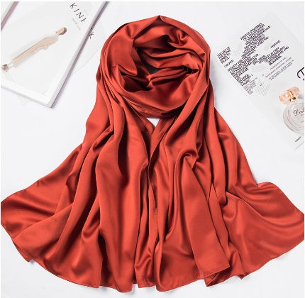 Monochrome matte satin headscarf Ruby red 180x70cm