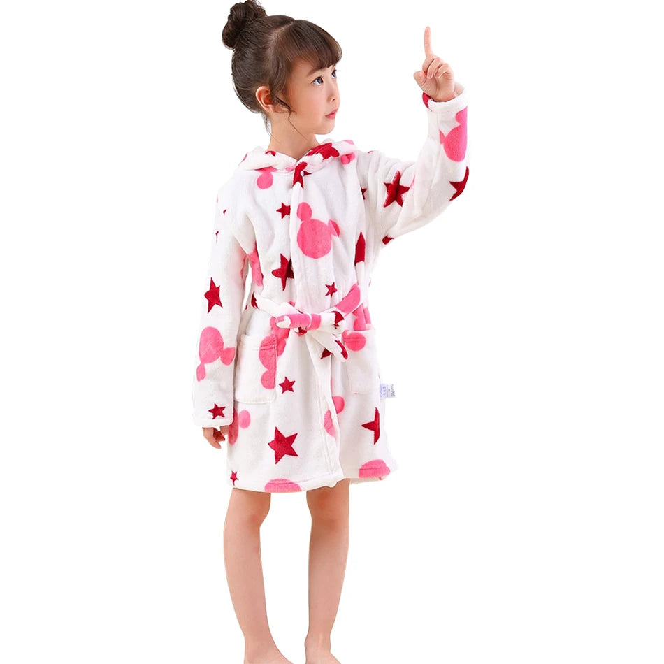 Children Hooded Flannel Bathrobe EF50K0 Size 130 (7-8 Years)