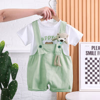 Children Cotton T-shirt Suspender Suit Light Green