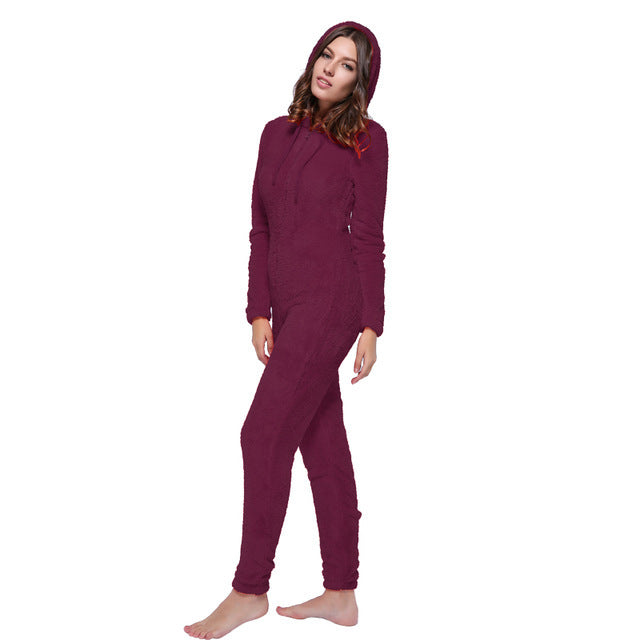 Winter Warm Pyjamas Fluffy Jumpsuits Sleepwear Brown