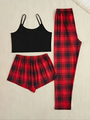 Suspender Shorts Trousers Three-Piece Fashion 1 set Red L