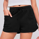 Fashion Simple Drawstring Strap Shorts Women Black