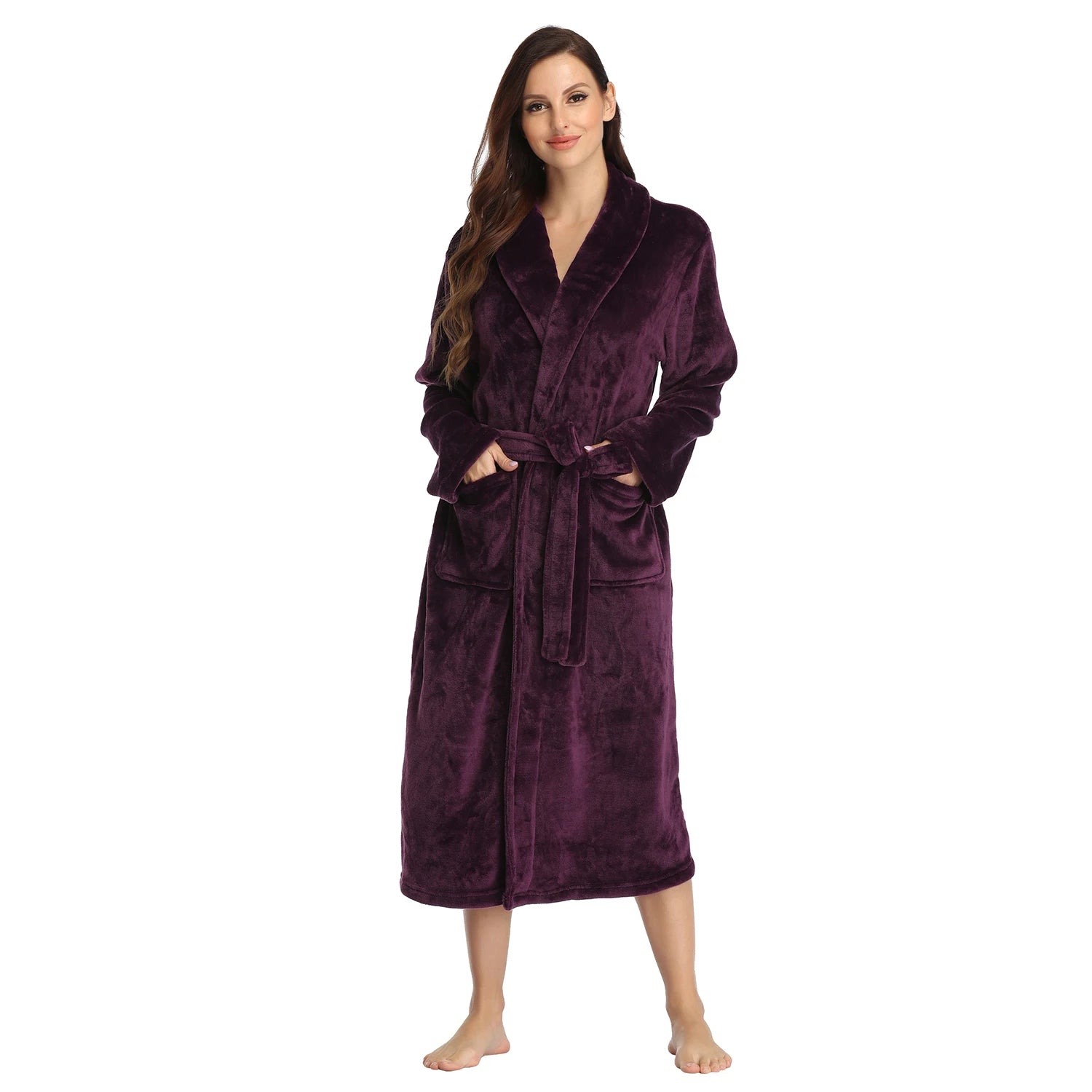 lapel bathrobe women robe Deep purple L