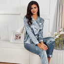 Spring women Silk Pyjamas set F Blue Gray L