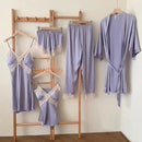 5PCS Lady Pajamas Set Light Purple-A L