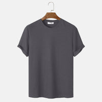 Men Summer Solid Color Round Neck Basic T-Shirts Dark Gray