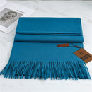 Women's Fashion Scarf Imitation Cashmere FYR330 23 Cyan Blue 190x68cm With Tassels