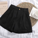 Solid Color All-match Roll-up Wide-leg Casual Shorts Black