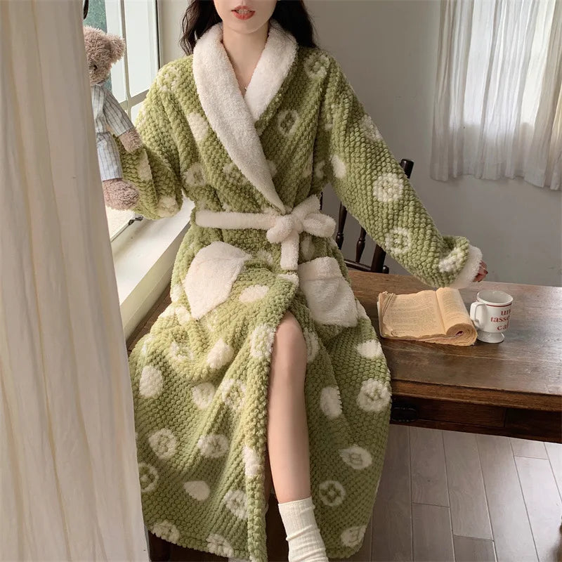 Women's Pajamas and Sleepwear Warm Robe Sets green XL(60-70kg)