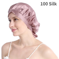 Pure Silk Hair Bonnets For Women Bean Paste free size