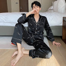 Silk pajamas women snow silk satin loose Black male