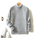 Thick Round Neck Men's Pure Wool Sweater Light Gray