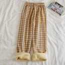 Fleece Cashmere Plaid Wide-Leg Casual Pants Yellow Grid Plaid, Brushed Average Size