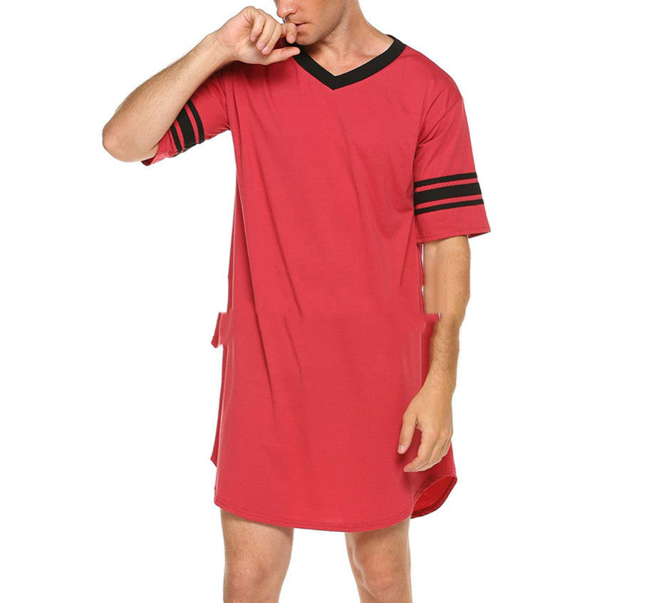 Men's Short Sleeve V-Neck Stitching Pajamas