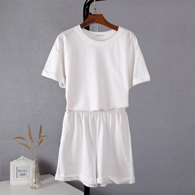 Cotton Sets Women Casual Two Pieces Short White