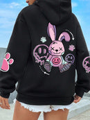 Casual Printed Female Hoodies Black XL