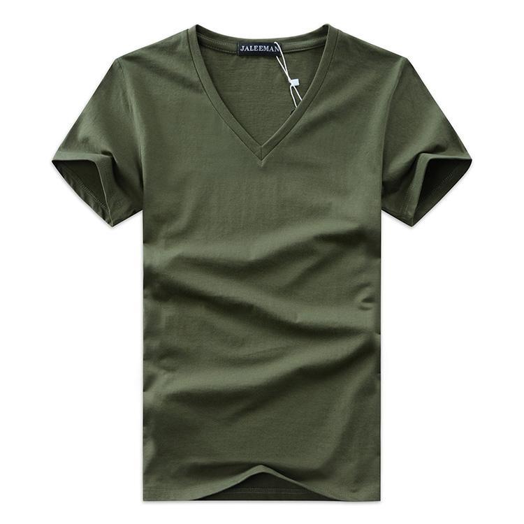 Men V Neck Cotton Short Sleeve T-Shirts ArmyGreen