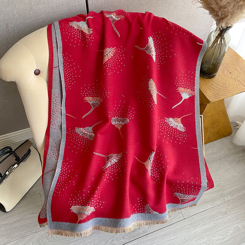 Cashmere-like Thick Warm Tassel Decorative Scarf Red 180x65cm