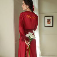 Women's Feather Satin Long Robe Bride Red