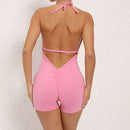 Yoga Pants Halter Neck Jumpsuit Beauty Back Shorts High Elastic One-piece Fitness For Womens Clothing Pink