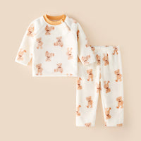 Thick Warm Pajama Set With Cartoon Print For Children Beige Bear