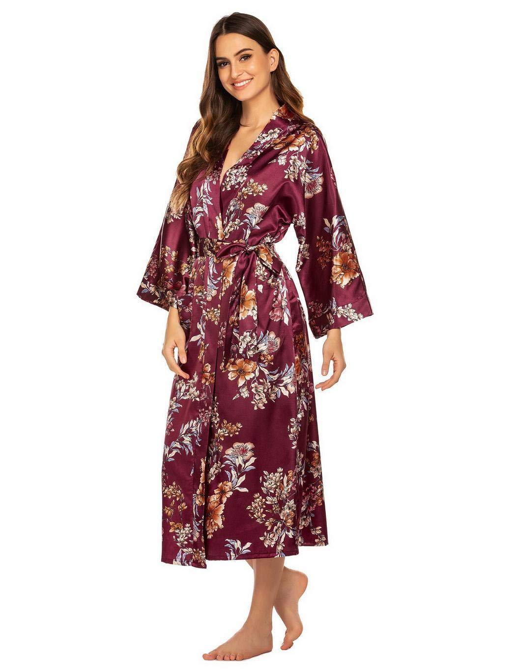 Women's Printing Long Sleeve Nightgown Red Pink Flowers