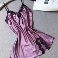 Silk Sling Lingerie Sleepwear Black purple