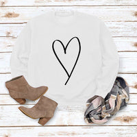 European And American Inspired Top Line Valentine's Day Round Neck Casual Long Sleeve Sweatshirt With Simple Printed Heart Design For Women White Hoodie Black Font