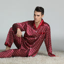 Men's Printed Silk Pajamas for Spring Crimson