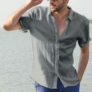 Summer Short-sleeved Shirt Casual Button Tops Men Clothing Grey