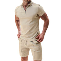 2Pcs Casual T-shirt and Short Set Khaki