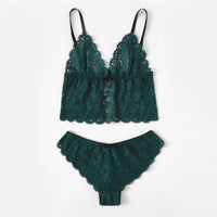 Satin Lingerie Lace Shorts Set Green