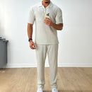 Fashion Casual Polo Short Sleeve Shirt Trousers Two-piece Set Men's Suit Light Gray