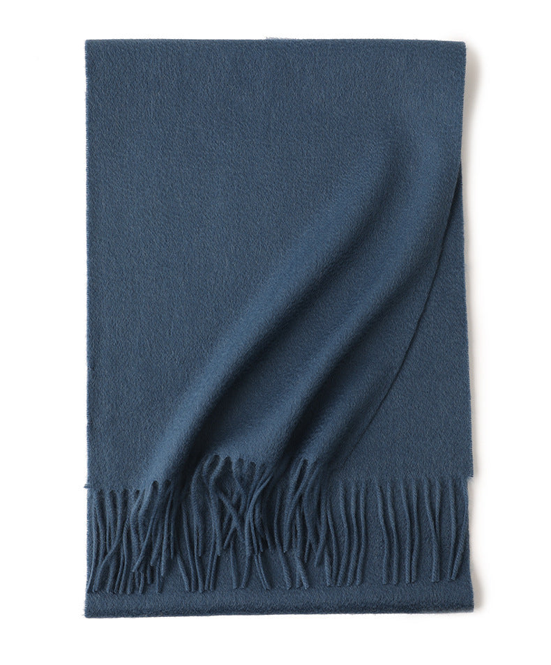 Pure Color Water Ripple Cashmere Warm Scarf 7 Gray And Blue 180cm