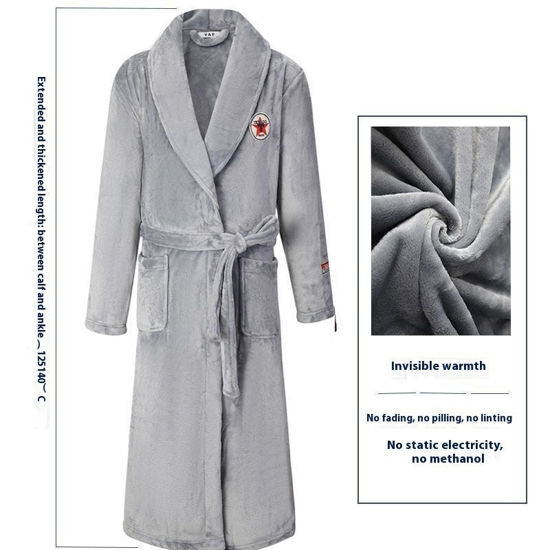 Thick Thermal Velvet Bathrobe With Thin Belt For Men Pure Gray Men