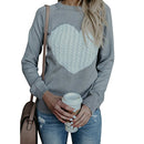 Spring and Autumn Themed Solid Color Pullover Sweater With Love Printed For Women Grey